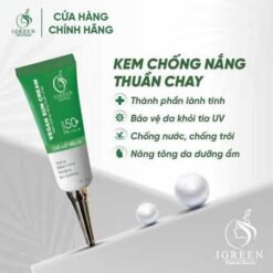 kem chống nắng thuần chay igreen 60ml spf50+, nâng tone trắng da kiềm dầu dành mọi loại da, khô nhạy cảm mẹ bầu mẹ bỉm tuổi dậy thì đều dùng được